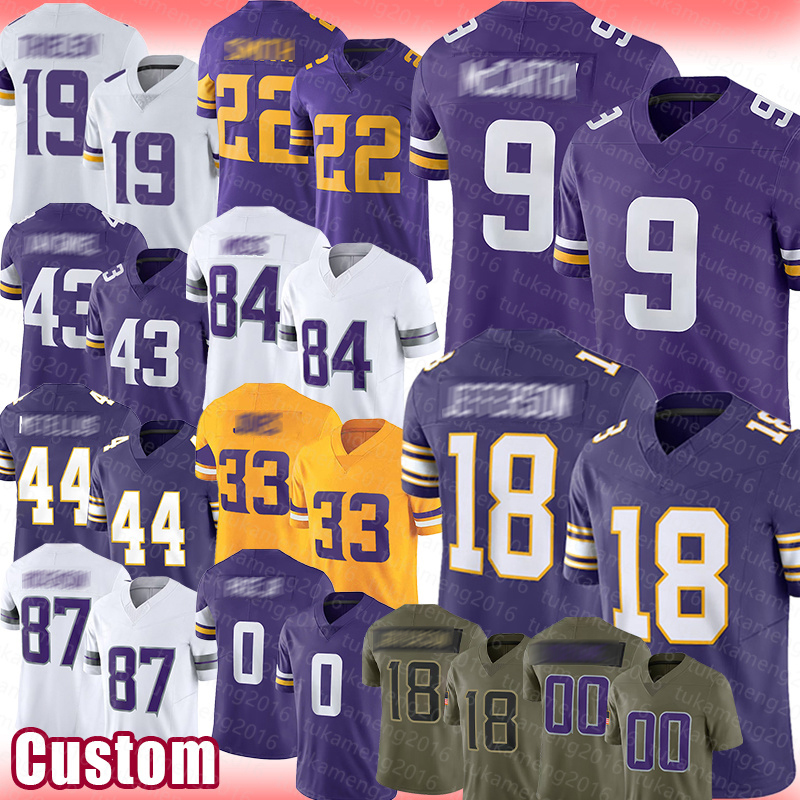 J.J. McCarthy Justin Jefferson Football Jerseys Adam Thielen Harrison Smith Andrew Van Ginkel Randy Moss Joshua Metellus T.J. Hockenson Ivan urner Aaron Jones