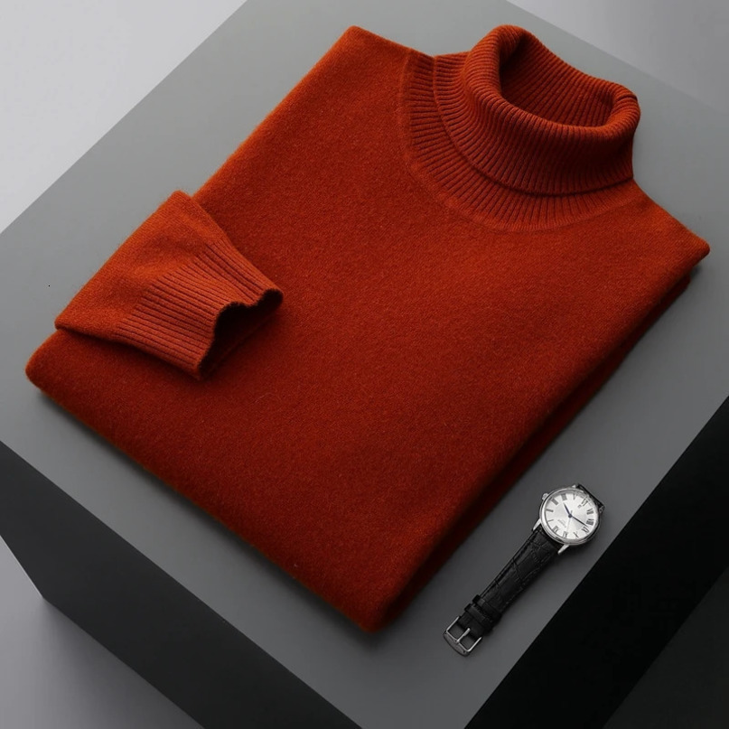 Autumn and Winter 100% Wool Bottom Shirt Mens Thick Collar Sweater Business Cashmere Knitted 241115