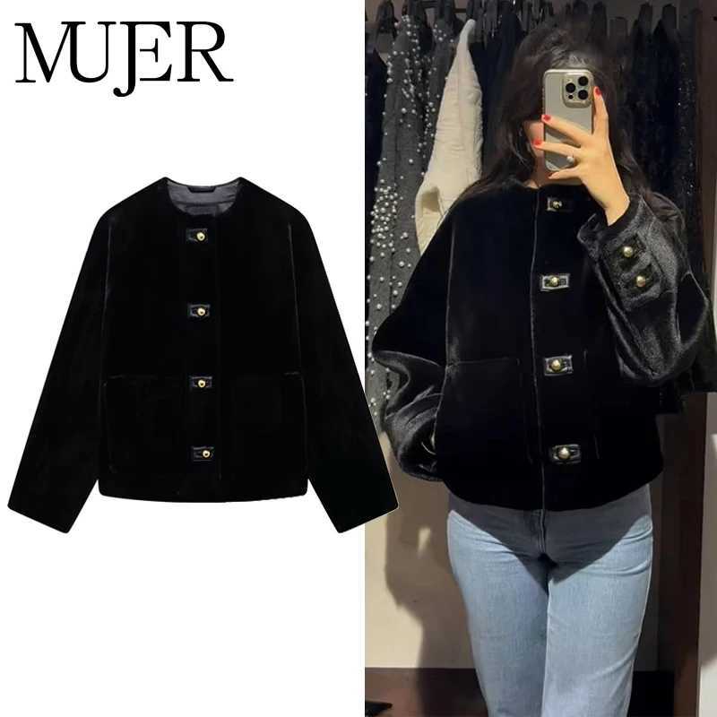 MUJER Black Faux Fur Jackets for Women Plush Demiseason Jacket for Women Long Slve Winter Coat Female Warm Womens Jacket L2510102ZUZ