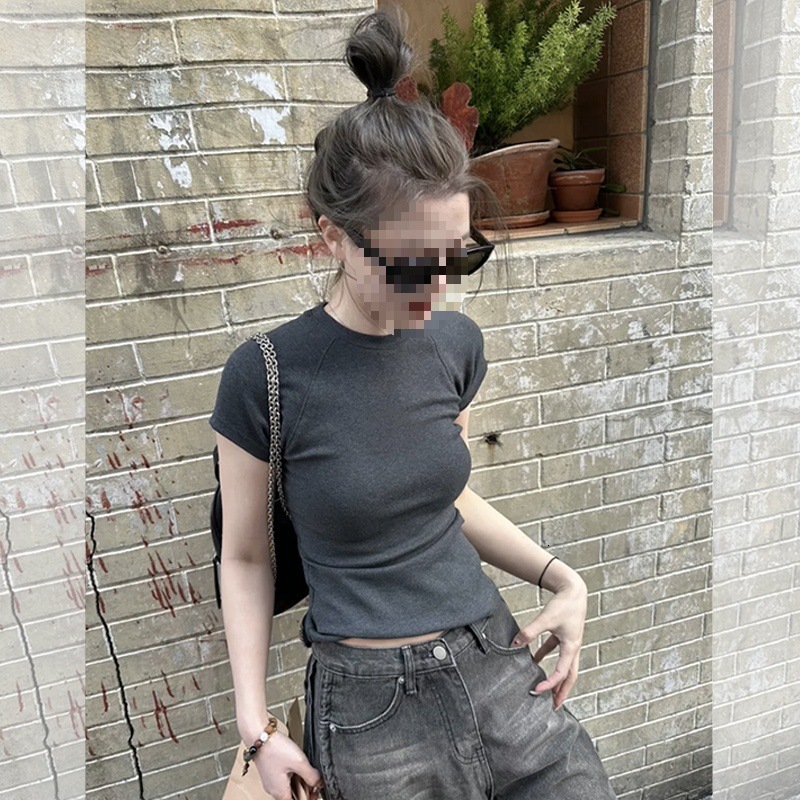 Solid Color Basic Round Neck Short Sleeve T-shirt For Women Slim Designer Shirt Fit Designer Hoodie Base Layer Summer 2025 New Versatile Short Top