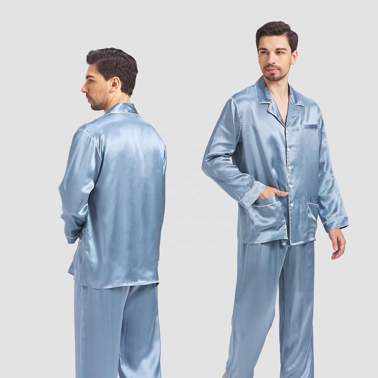 Luxury Satin Silk Men's Pajama Set Pants Top 2pcs Adult Pajamas Long Sleeve Solid Satin Men's Pajamas