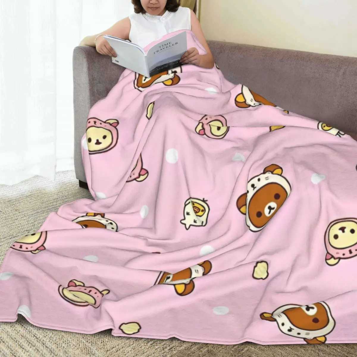 Rilakkuma Cartoon Flannel Blanket Super Warm Throw Blanket for Couch Chair Decorative Print Bedspread Sofa Bed Cover C251011