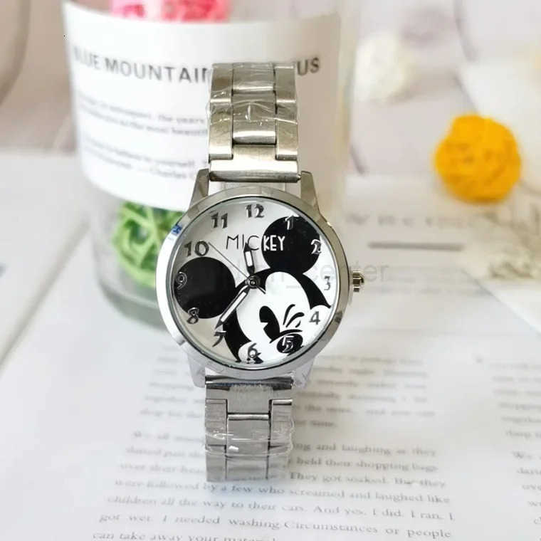 Disney Childrens Watch Mickey Mouse Minnie Gold Silver Watch Childrens Boys Girls Watches Steel Students Quartz Watch H251011
