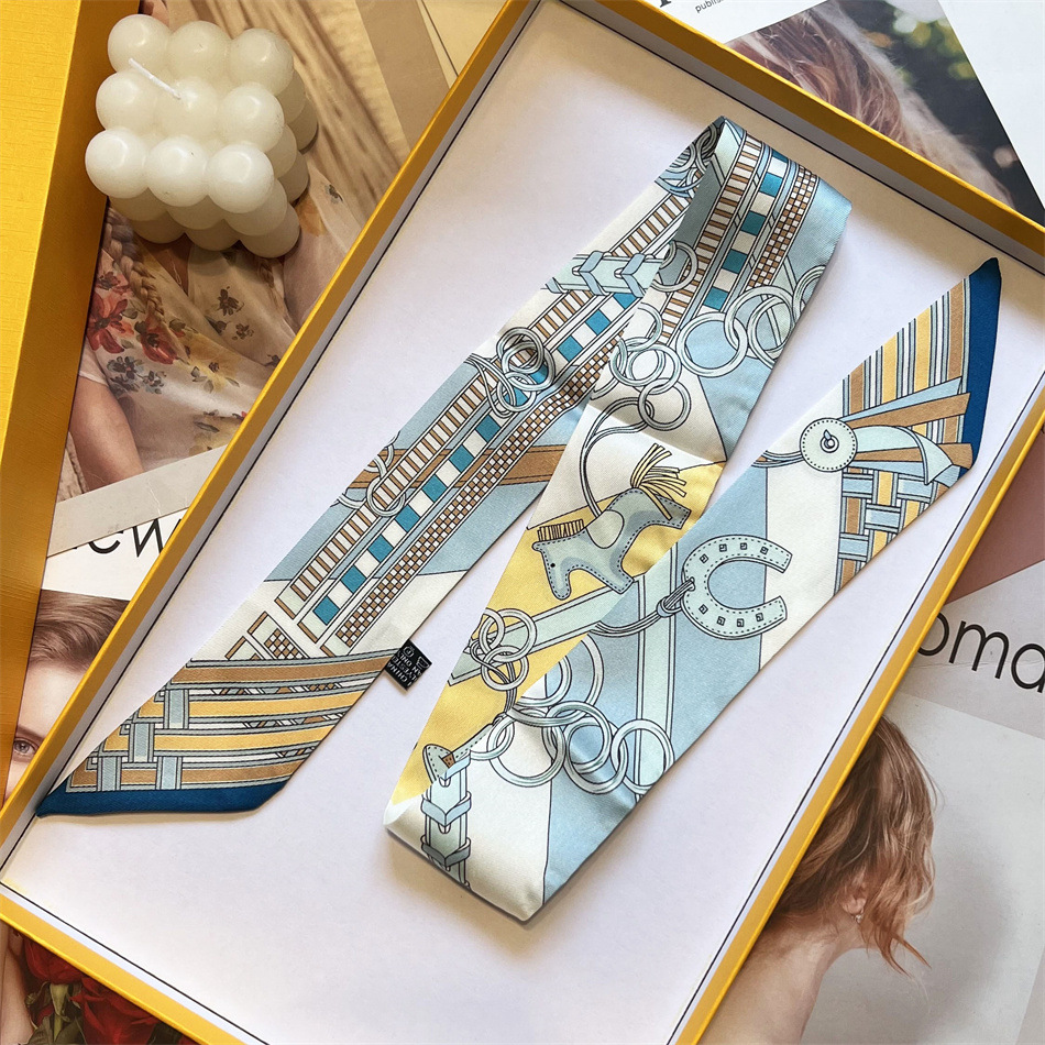 Small strip simulation silk scarf for women, Korean small thin scarf, headband decoration, summer tie, neck mask, scar cover 6666