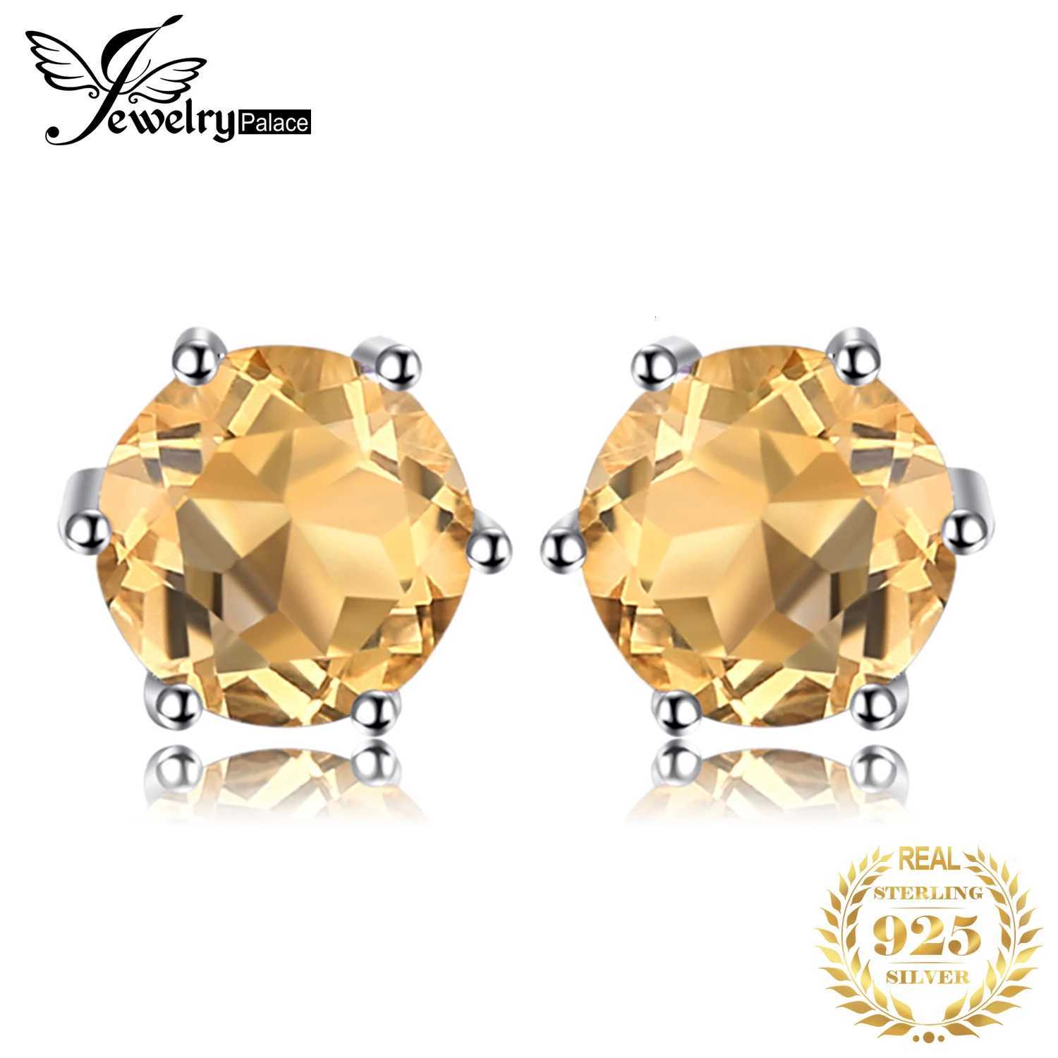 JewelryPalace Round Natural w Citrine 925 Sterling Silver Stud Earrings for Wen Statement Fashion Gemstone Jewelry Gift X251011