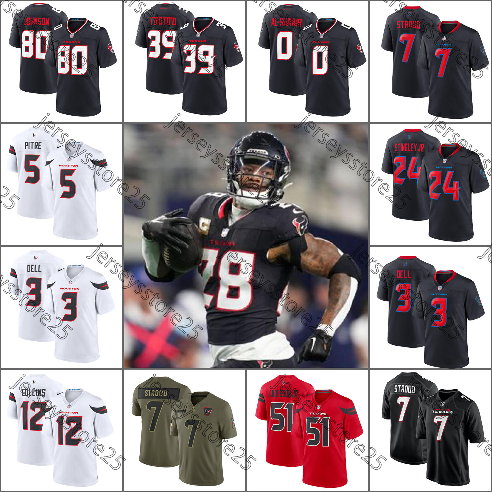 C.J. Stroud Houston Football Jersey Nico Collins Will Anderson Jr. Jalen Pitre Jaylin Noel Nick Chubb Woody Marks Derek Stingley Jr. Jayden Higgins Texanss Jerseys