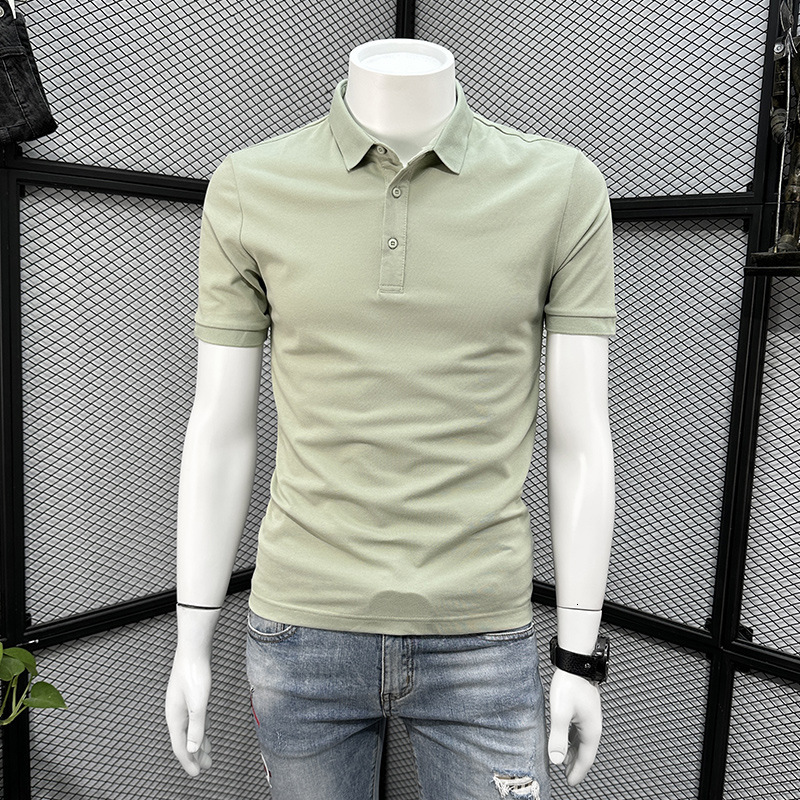 Green Polo Shirt Designer Hoodie Men's Short Sleeve T-shirt Designer Shirt Summer Trendy Brand 2025 New Slim Fit High-end Casual Turn-down Collar Solid Color