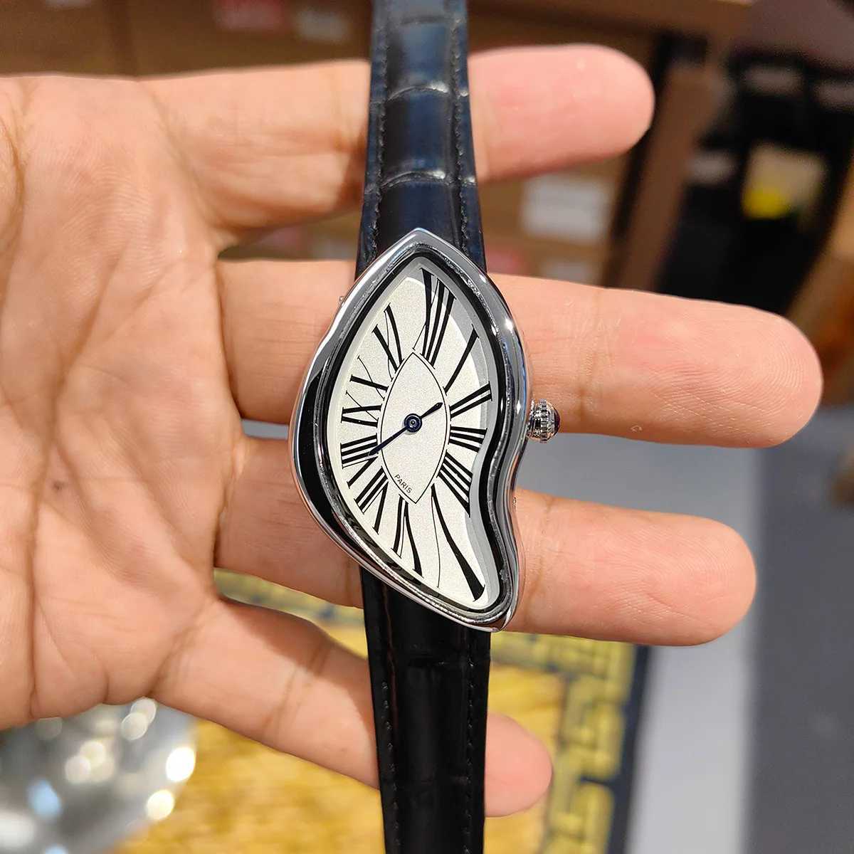 Luxury Men Watch Mens Quartz Wristwatch Unusual Black Leather Strap White Roman Numerals Dial Male Reloj Man Conceptual Clock Y251011