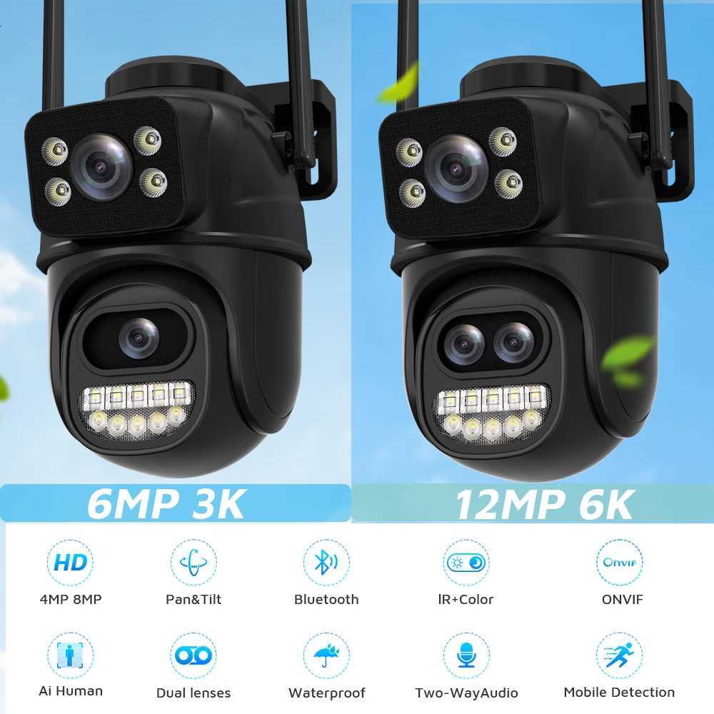 IP Camera 12MP 6K WiFi Outdoor Camera 8x Zo Three Lens Dual Sn Auto Tracking He Security CCTV Surveillance Camera ICSEE D251010