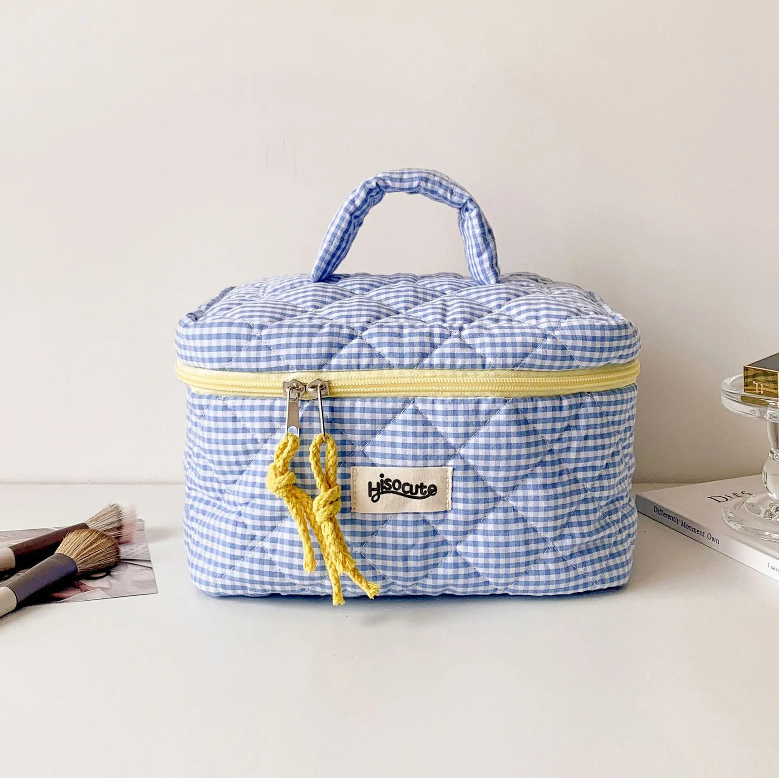 Plaid Cosmetic Bag Set Simple Style Large Capacity Portable Cosmetic Tools Storage Bag for Home Bathroom Toiletry Bag 251009