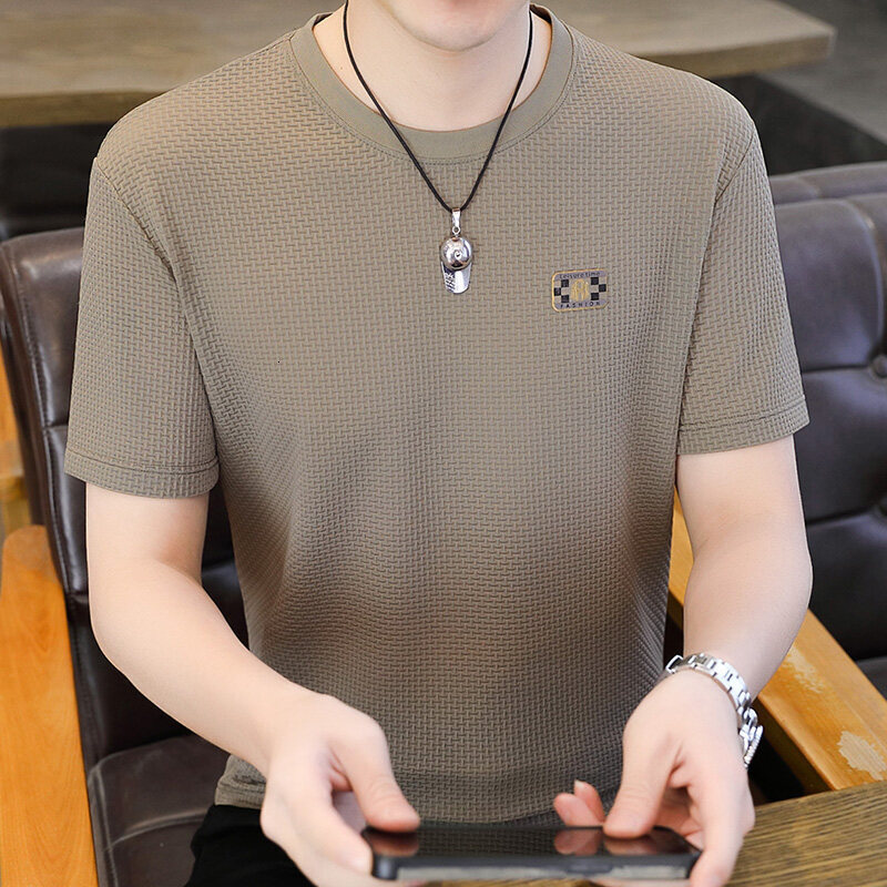 Ice Silk Short Sleeve T-shirt For Men Summer Thin Korean Designer Hoodie Designer Shirt Style Trendy Slim Fit Round Neck Half Sleeve Quick-dry Casual Top