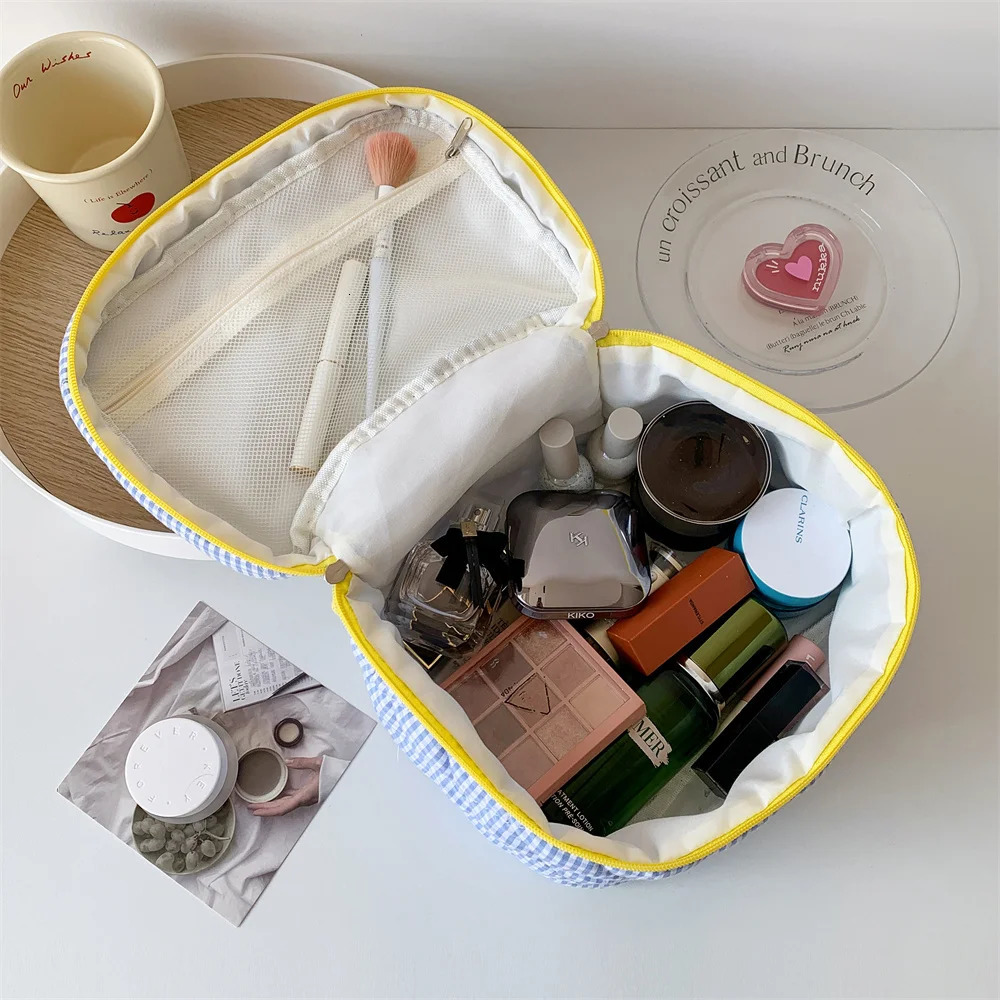 Plaid Cosmetic Bag Set Simple Style Large Capacity Portable Cosmetic Tools Storage Bag for Home Bathroom Toiletry Bag 251009