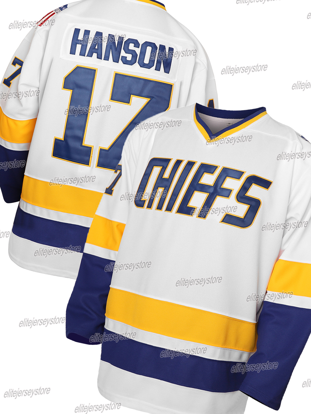 In stock Jeff Hanson Brother Mens Charlestown Chiefs Movie Hockey Jerseys Christmas Gift 100% Stitched Fast Shipping Letter Number Design Men's
