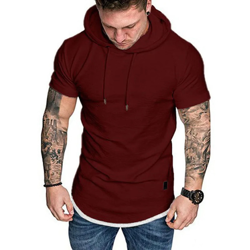 Summer Casual Sports T Shirt Hoodies Clothing for Men Mens Fashion Hooded Solid Color ShortSleeved Tshirt MY073 240601