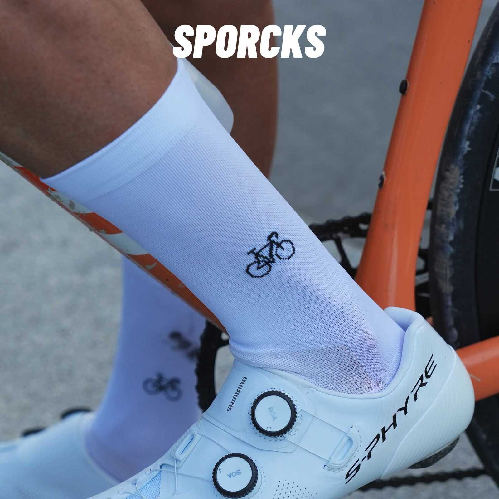 Sporcks Bicycle Pattern Cycling Socks Spring and Summer Mens and Womens Road Cycling Sports Trendy Breathable HighElastic WearResistant MidCalf SocksW