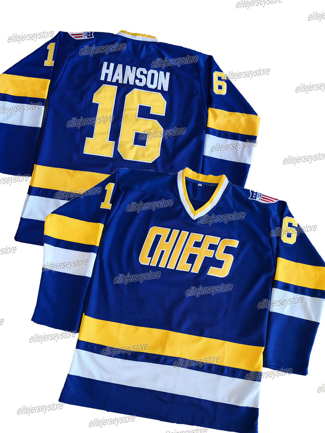 In stock Jeff Hanson Brother Mens Charlestown Chiefs Movie Hockey Jerseys Christmas Gift 100% Stitched Fast Shipping Letter Number Design Men's