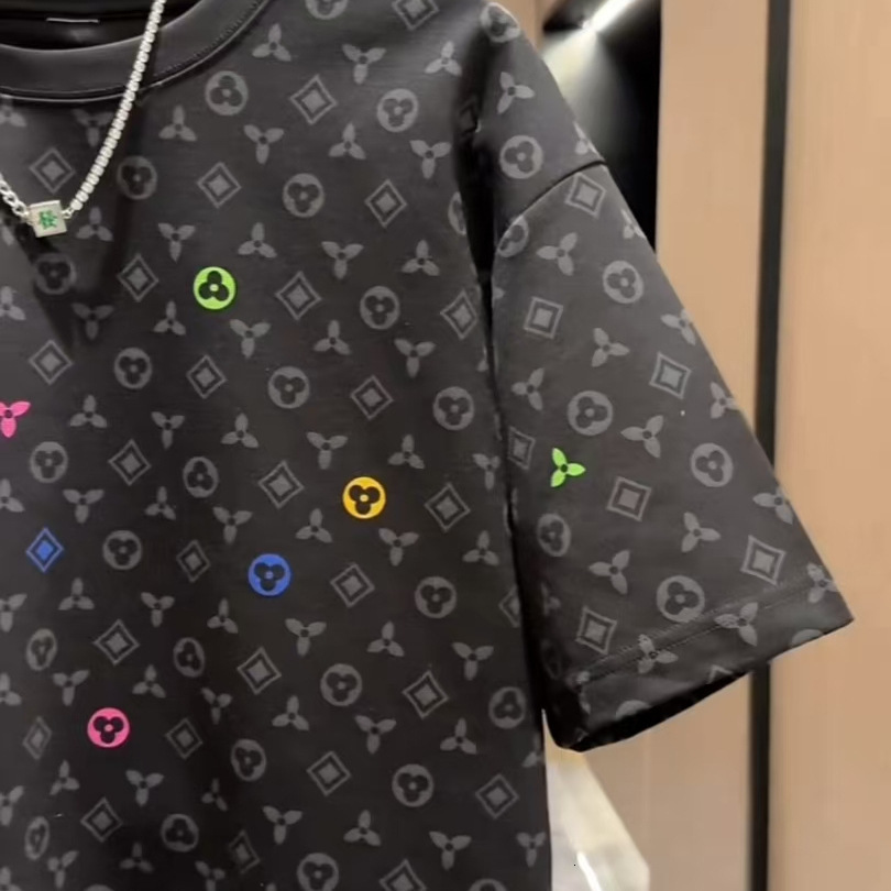 2025 Summer New Full Print Vintage Short Sleeve Men's Heavyweight T-shirt Designer Shirt Trendy Designer Hoodie Brand Versatile Crew Neck Top Coo