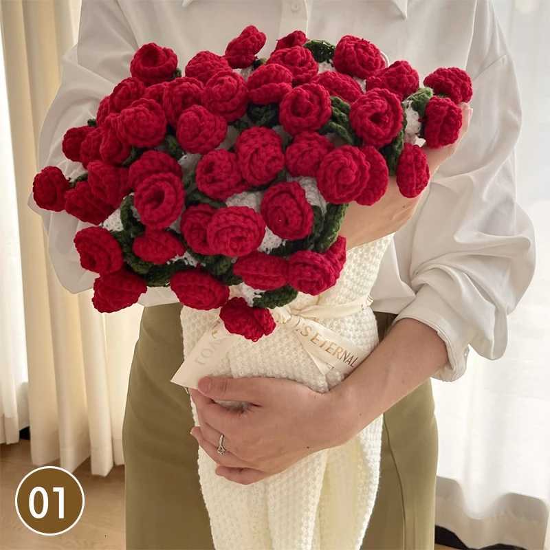 80110cm Crocheted Rose Bouquet Blanket Finished Product Hand Knitted Flower Bouquet Blankets Home Decor Bed Sofa Throw Blanket C251011