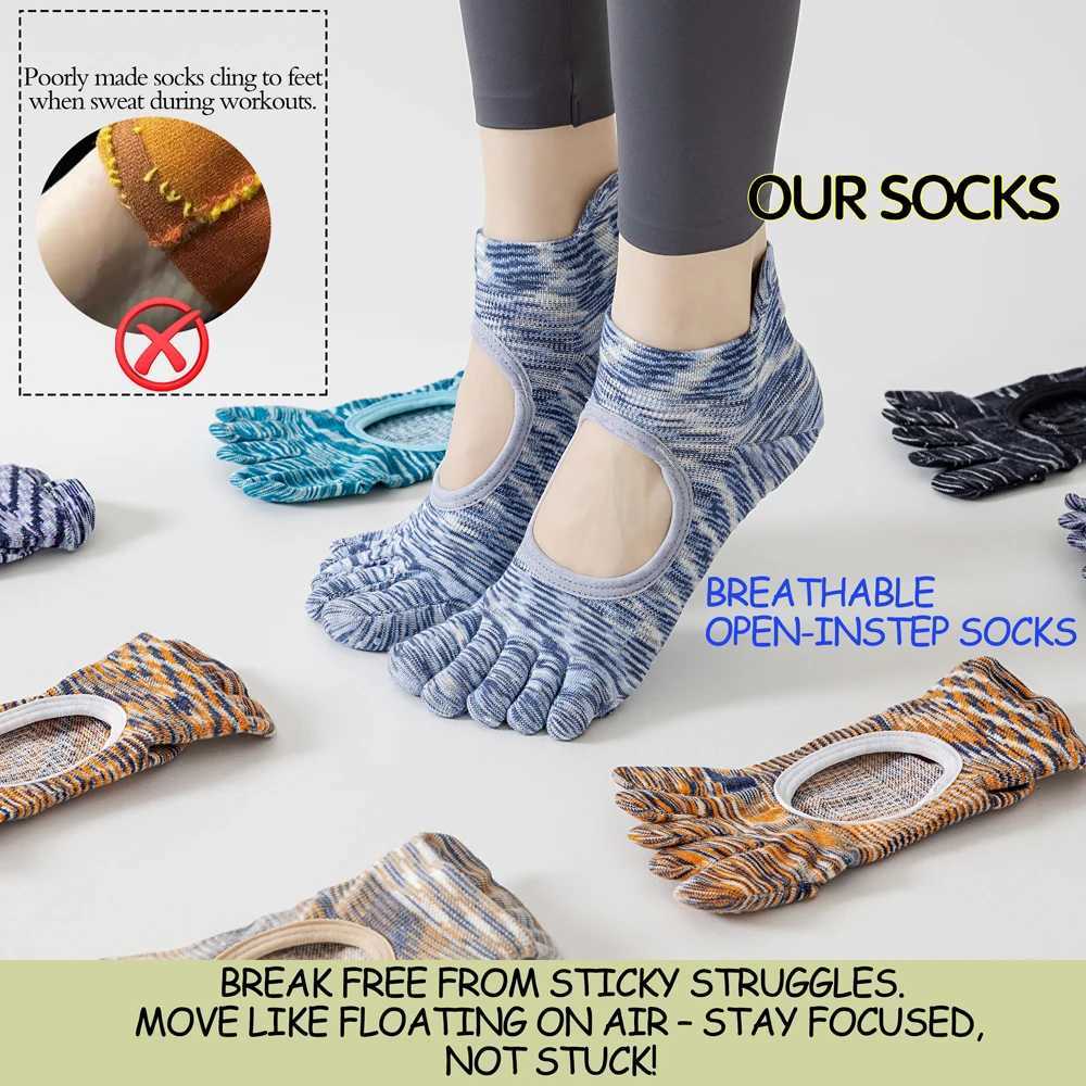 1Pair Professional Split Toe Pilates Socks Ventilated Arch Support Thin Summer Socks NonSlip Breathable for Barefoot ExercisesW251011