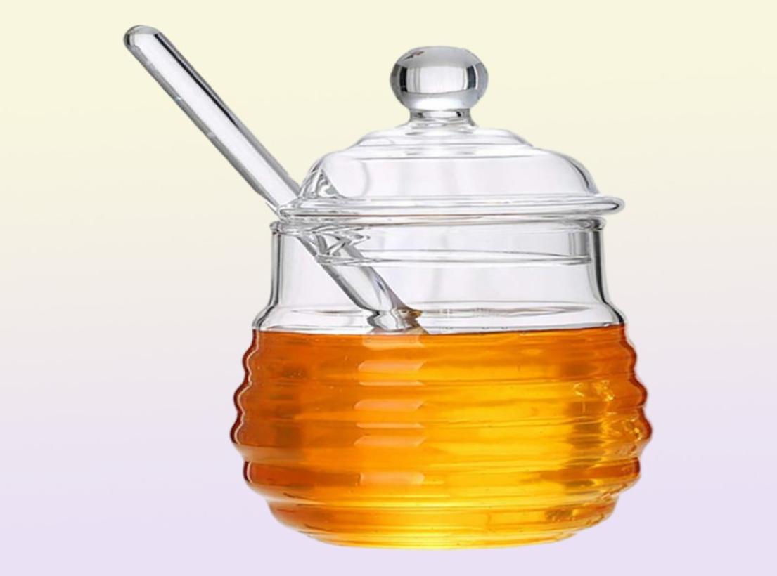 Storage Bottles Jars 250ml Glass Honey Jar High Borosilicate Pot With Dipper Spoon Small Kitchen Container For Syrup9425482