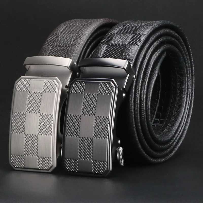 Mens Top Layer Cowhide Ratchet Belt with Scratch Resistant Alloy Automatic Buckle Business Style Durable Dress Belt Z251011