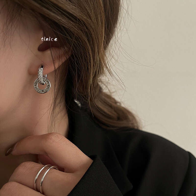 Earrings Designer Hoop Luxury jewelry for Women Double rings earring Zircon inlay copper plated with silver Simple Fashion Festival vacation Ear Jewel