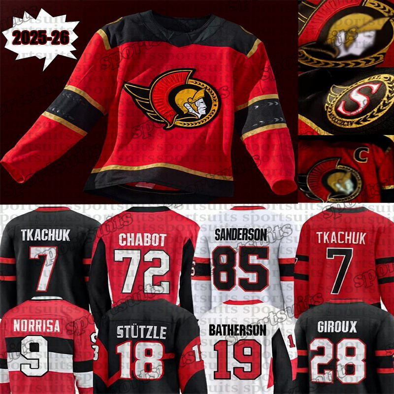 #7 Brady Tkachuk 2025-26 New Senator Hockey Jersey #18 Tim Stutzle #19 Drake Batherson #28 Claude Giroux #85 Jake Sanderson #72 Thomas Chabot Jer