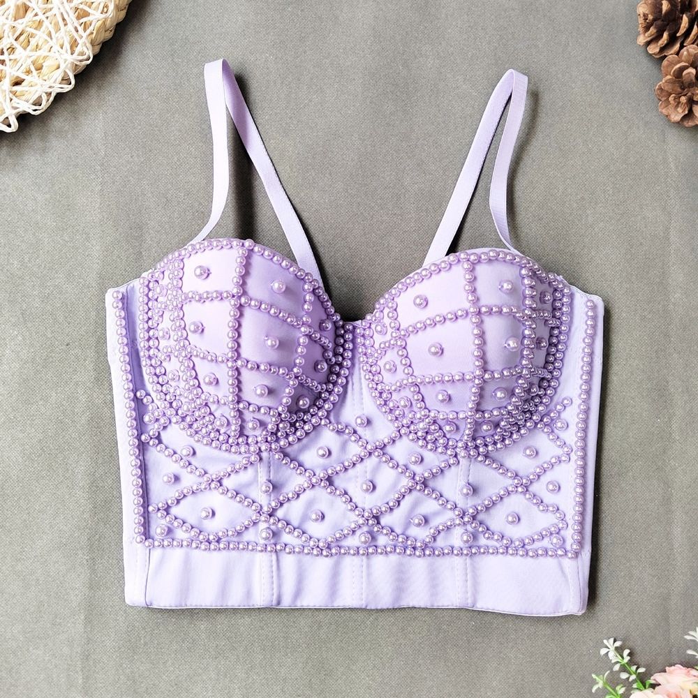 Sexy Club Pearl Strap Vest Top ort Sle Inner Wear Outerwear Trendy Fibone Brtte Women's Tank Tops Summer 2025