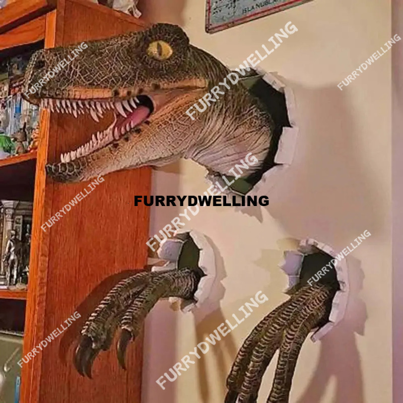 3D Wall Sculpture Mounted Resin Prop Bursting Hanging Dinosaur Head With Claws Dwe74 Home Decor 240902