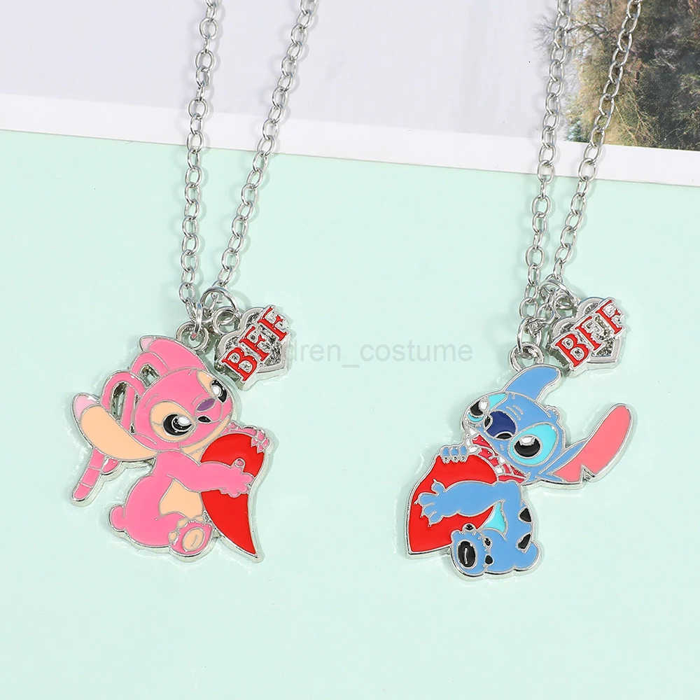 Disney Stitch Angel Couple Necklace Set Interlocking Heart Pendants Matching Love Gift for Couples Best Friends H251011