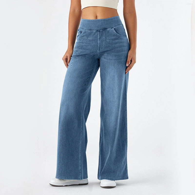 Women's Jeans Womens Baggy High Waist Stretch Wide Leg Loose Fit Palazzo Pants With Pockets Causal Denim Trousers Pantalones Z260313