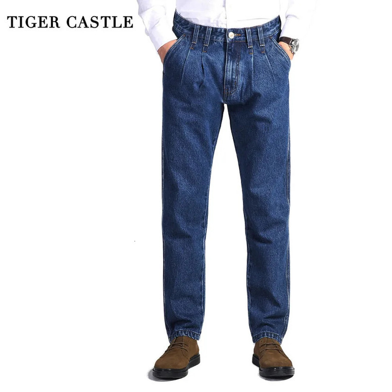 TIGER CASTLE Mens 100% Cotton Thick Jeans Denim Pants Fashion Blue Baggy Male Overalls Classic Long Quality Spring Autumn 240619