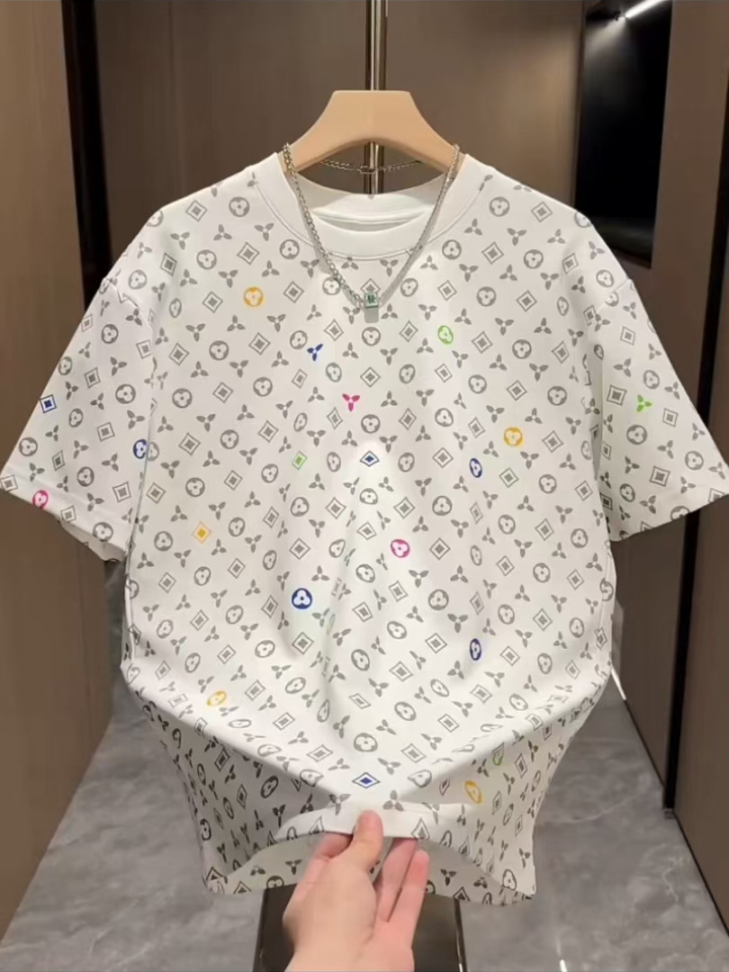 2025 Summer New Full Print Vintage Short Sleeve Men's Heavyweight T-shirt Designer Shirt Trendy Designer Hoodie Brand Versatile Crew Neck Top Coo