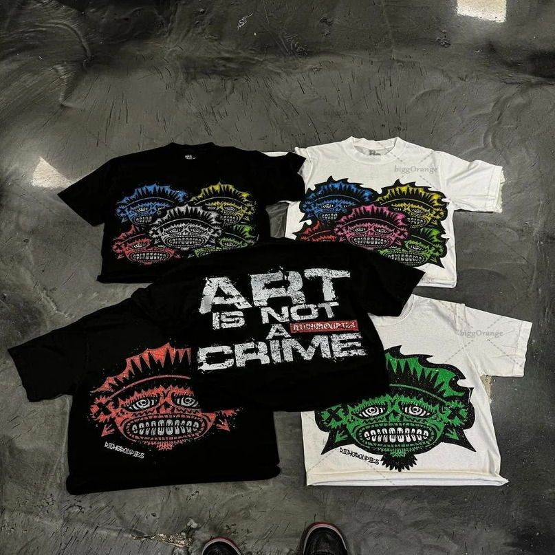 European and American Street Clothing Letter Portrait Printed Tshirt Men Y2k Harajuku Fashion Oversized Shortsleeved Women 240518