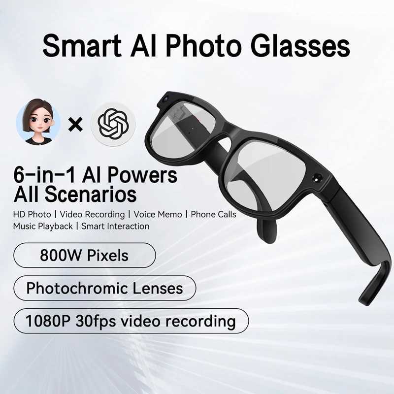 NEW 6K HD AI Smart Glasses Multifunction Camera Bluetooth Call Voice Assistant Music Player Translate Photochromic Glasses X251011