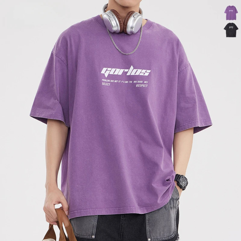 Mens Retro Distressed Letter Printed Shortsleeved Tshirts for Teenagers and Men Trendy Loose Halfsleeved Shirts 240619