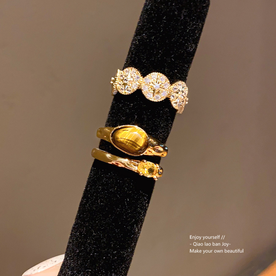 Gold Toned Stackable Ring With - Brown Oval Gemstone Yellow Accent Delicate Daily & Elegant Jewelry Gift For Her Unique And Luxe Accessory