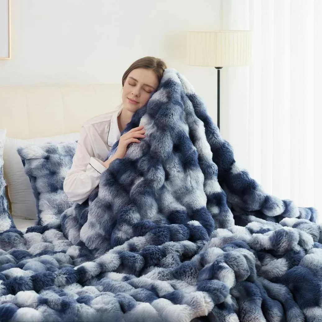 1pc Faux Rabbit Fleece Blanket Weighted 6 lbs Faux Rabbit Fleece Blanket Bedspread C251011