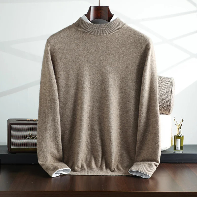 {100% Cashmere} Mens Cashmere Selling Half High Collar Solid Color Knitted Sweater 241115