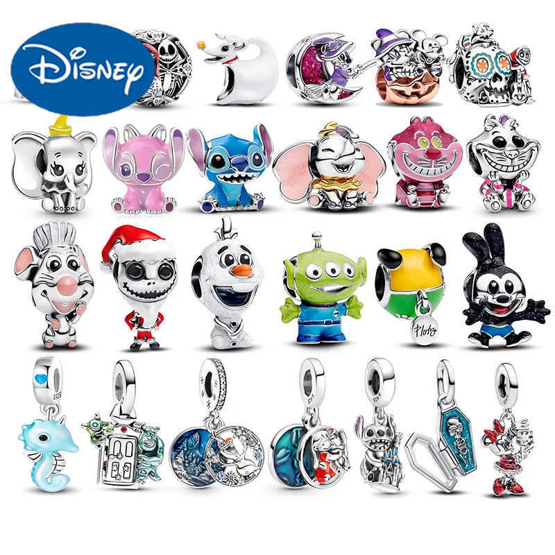 Disney NEW in 925 silver charm Cheshire Cat Stitch Charm beadOriginal Women Bracelet Necklace Pendant Halloween Jewelry Gift H251011