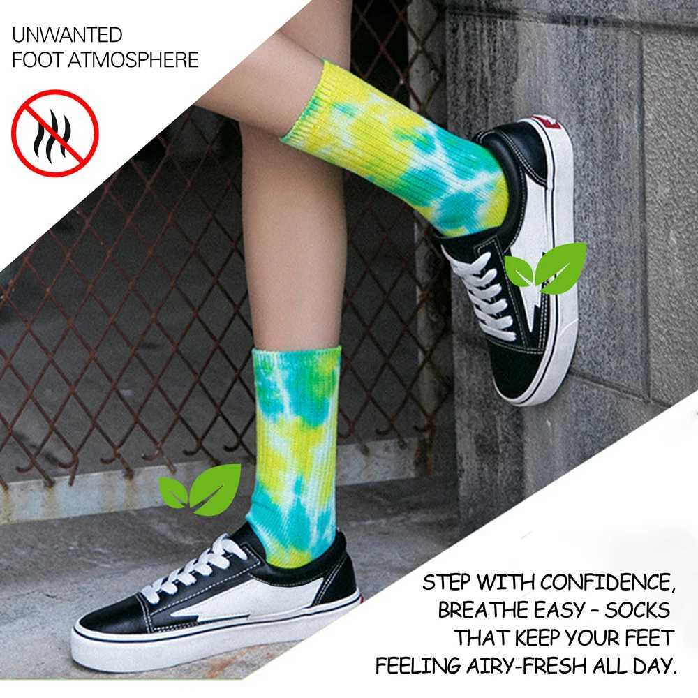 Unisex Antibacterial Stacked Socks Japanese Loose Fit Design TieDye Cotton Blend NonFade Breathable Sports Cycling SocksW251011