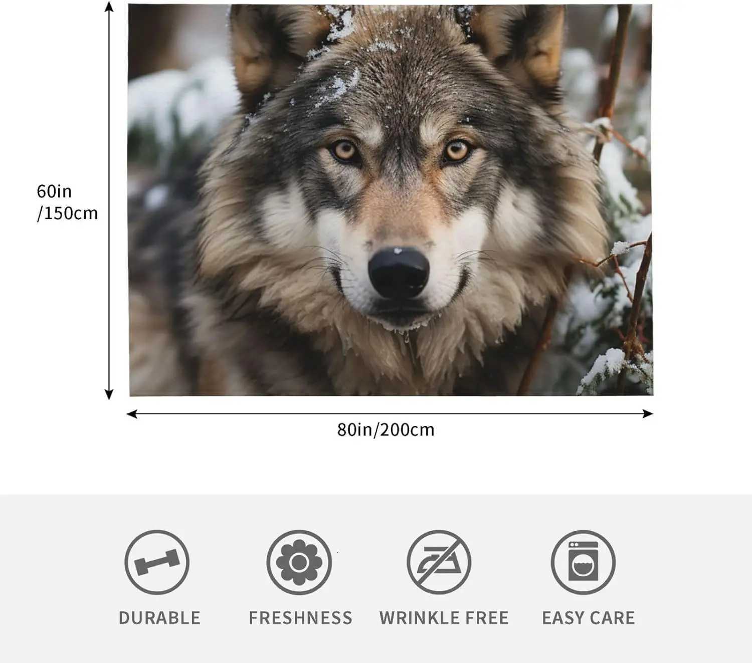 Throw Blanket for Couch Lightweight Plush Bed Blanket Soft Cozy Flannel Blanket AntiStatic Lmage of Wolf in The Snow C251011