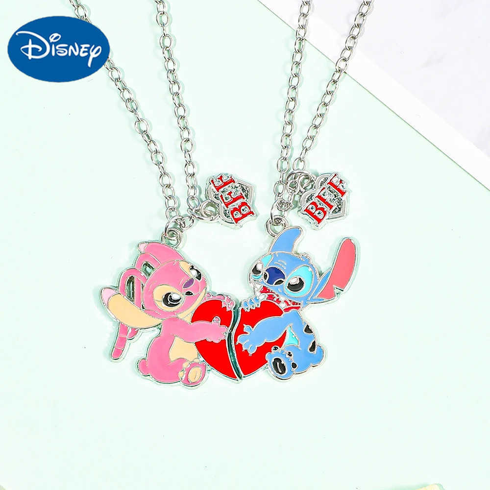 Disney Stitch Angel Couple Necklace Set Interlocking Heart Pendants Matching Love Gift for Couples Best Friends H251011