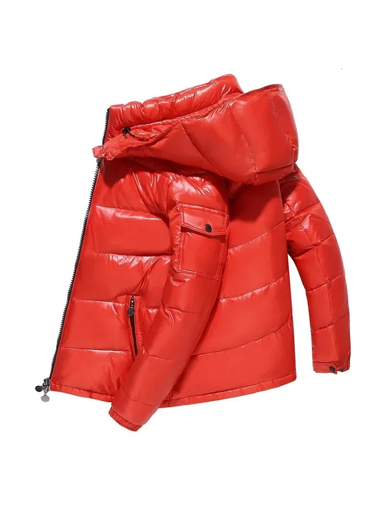 White Duck Down Coats Man Winter Fashion Solid Zipper Outwears Thicken Down Jacket Men Casual Hood Shiny Warm Loose Parkas 251010