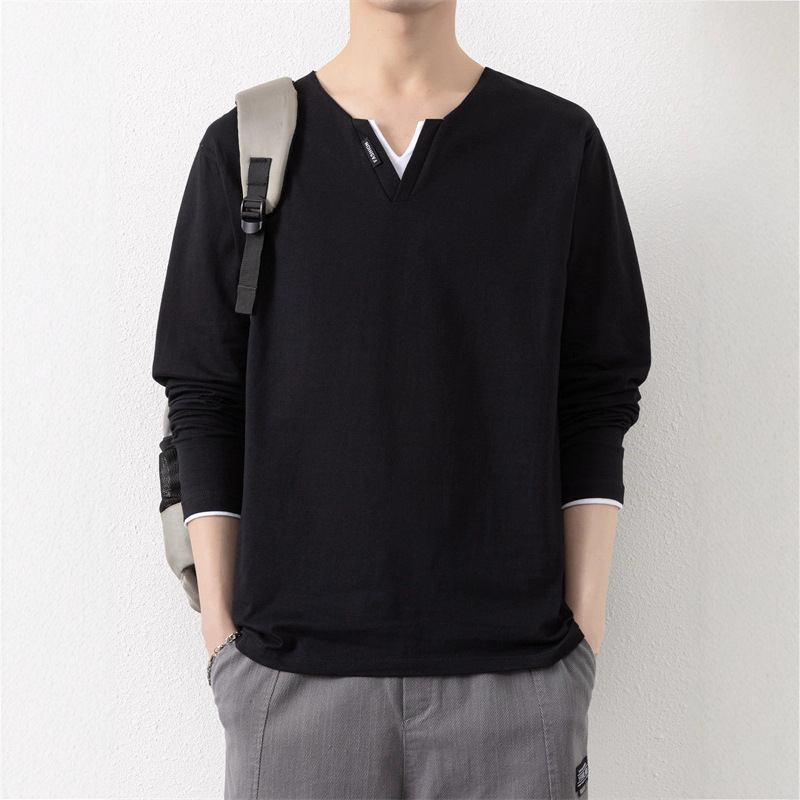 Two-piece V-neck Long Designer Hoodie Designer Shirt Sleeve T-shirt For Men Spring And Autumn Thin Cotton Outerwear Casual Base Layer Sweatshirt