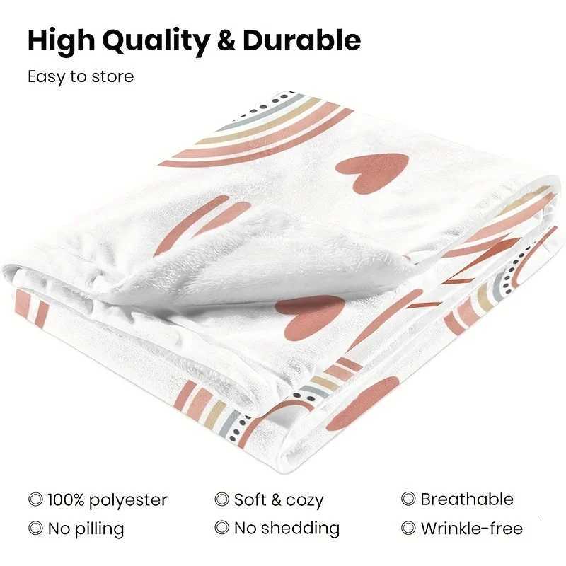 1 personzed rainbow heartshaped printed flannel blanket super soft hypoallergenic lightweight suitable for all seasons C251011