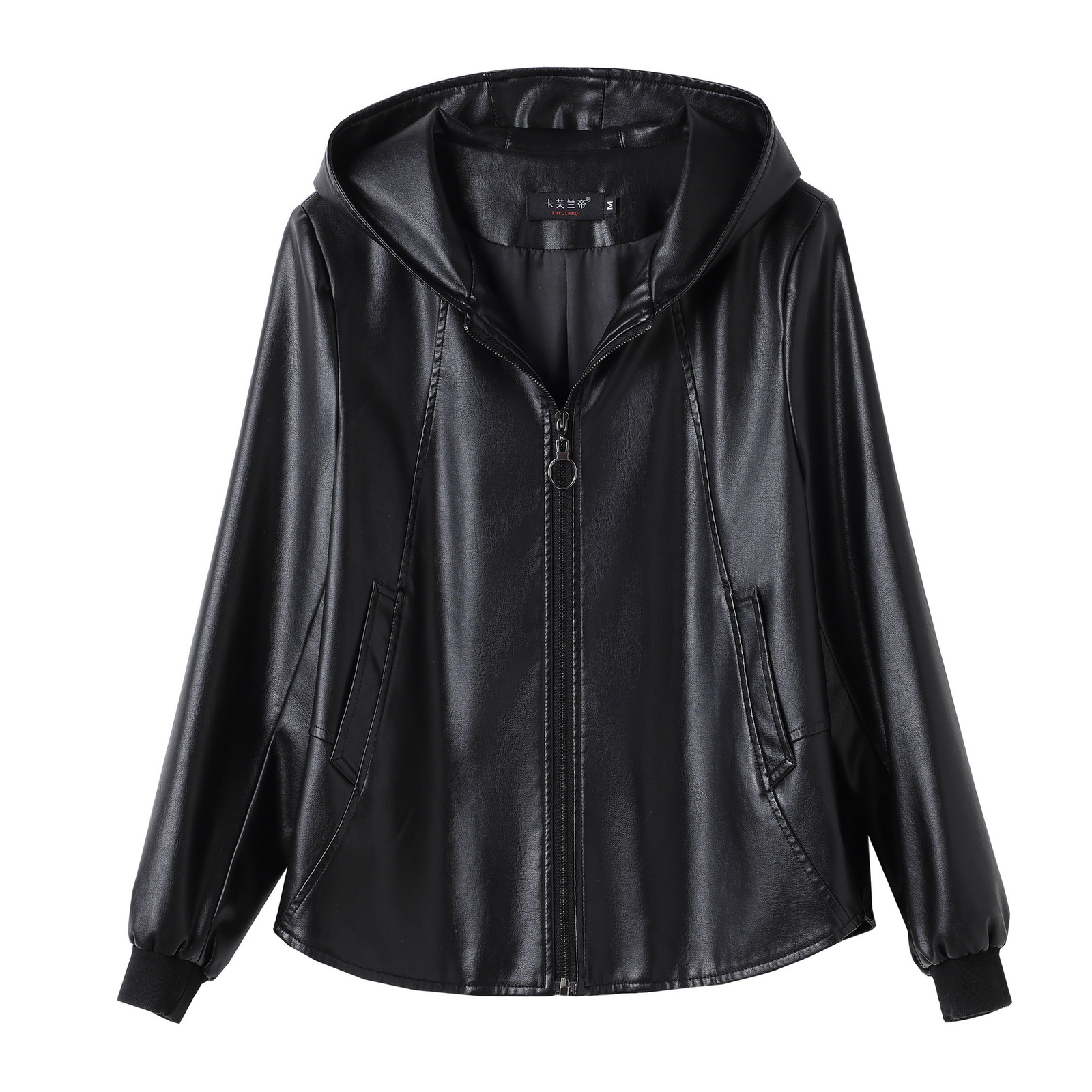 2024 Autumn New Korean Style Womens PU Leather Jacket Plus Size Loose Fit Hooded Collar 201030