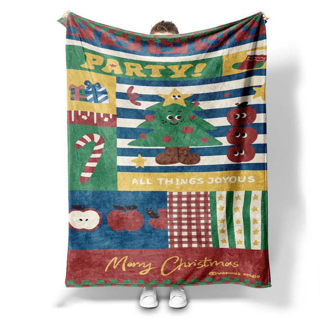 Christmas cartoon collage Printed Blanket for Sofa Travel Camping Living Room Office Conditioning Blanket for All Seasons Gifts C251011