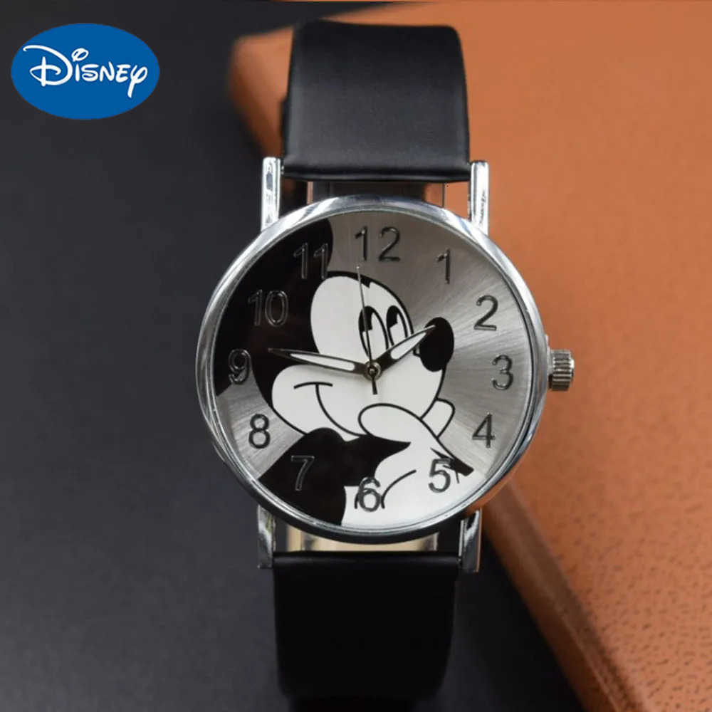 Disney Mickey Cartoon Childrens Watch Fashion Watch PU Leather Strap Quartz Watch Boys and Girls Student Birthday Gift H251011