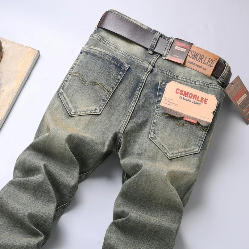 Spring mens classic business jeans straight workwear retro Distressed ultrathin denim pants fashionable casual clothing 241008